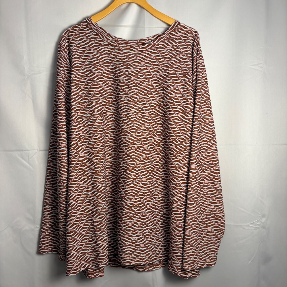 Ava & Viv Womens 3X Burgundy Wavy Geometric Textured Long Sleeve Top NWT